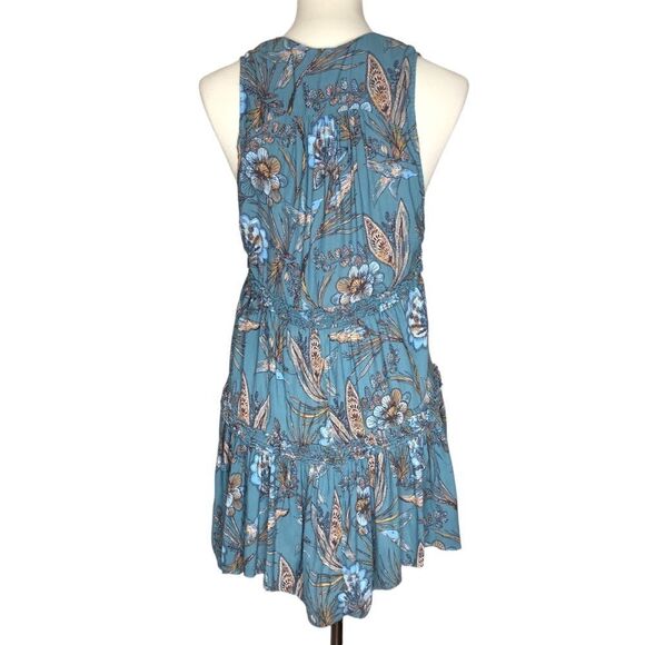 Free People V-neck Sleeveless Top Floral Tiered Hi/Low Blue Size XS - Picture 3 of 9